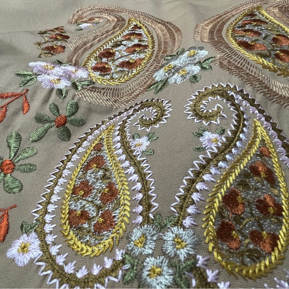COLDWATER CREEK boho paisley floral embroidered tan coat jacket, size 14 - Picture 5 of 16